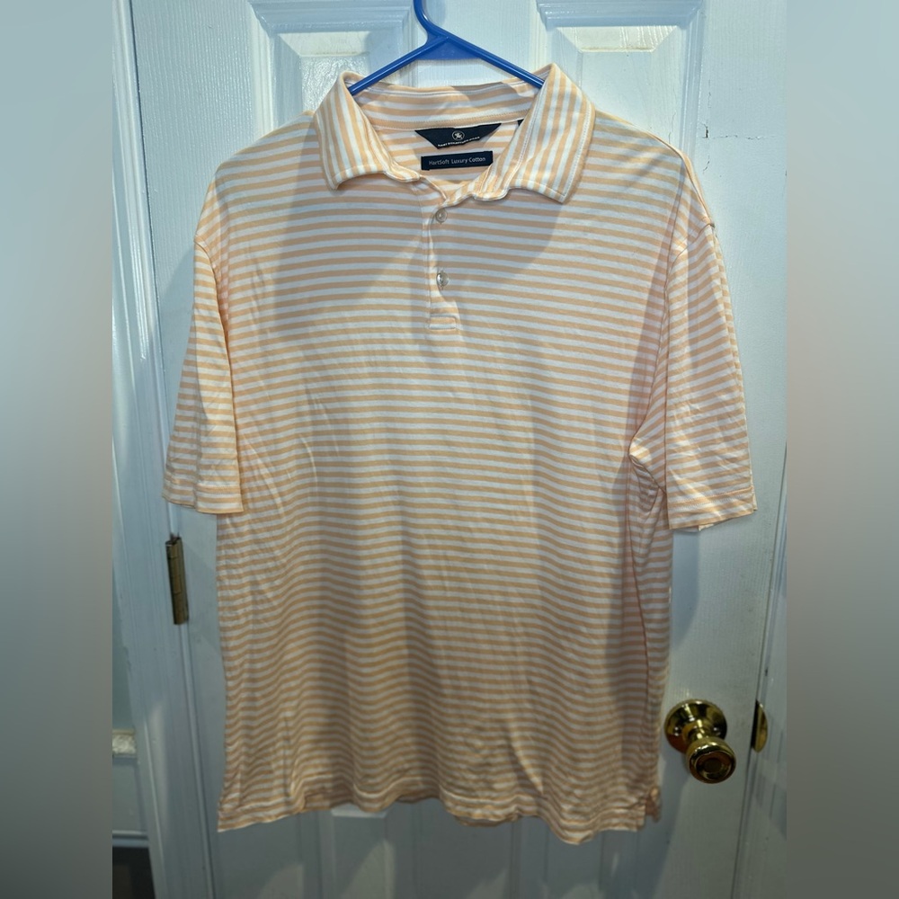 Hart Schaffner‎ Marx Men’s Hartsoft Luxury Cotton Striped Polo Shirt Peach L
